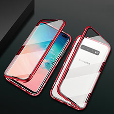 Custodia Lusso Alluminio Laterale Specchio 360 Gradi Cover T08 per Samsung Galaxy S10 Plus Rosso