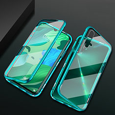 Custodia Lusso Alluminio Laterale Specchio 360 Gradi Cover T12 per Huawei Nova 5 Pro Ciano