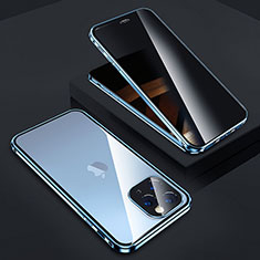 Custodia Lusso Alluminio Laterale Specchio 360 Gradi Cover Z05 per Apple iPhone 15 Pro Max Blu