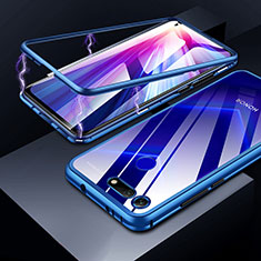 Custodia Lusso Alluminio Laterale Specchio Cover per Huawei Honor V20 Blu