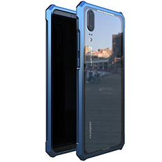 Custodia Lusso Alluminio Laterale Specchio Cover per Huawei P20 Blu