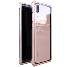 Custodia Lusso Alluminio Laterale Specchio Cover per Huawei P20 Oro Rosa