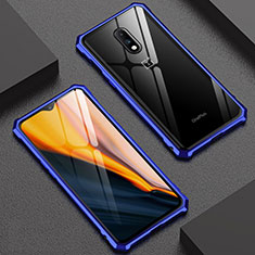 Custodia Lusso Alluminio Laterale Specchio Cover per OnePlus 7 Blu