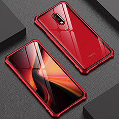 Custodia Lusso Alluminio Laterale Specchio Cover per OnePlus 7 Rosso