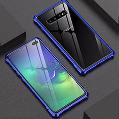 Custodia Lusso Alluminio Laterale Specchio Cover per Samsung Galaxy S10 Plus Blu