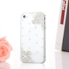 Custodia Lusso Diamante Strass Gioielli Fiori per Apple iPhone 4S Bianco