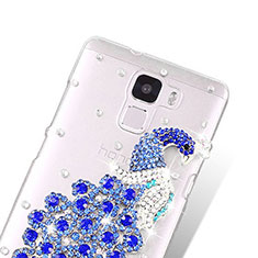 Custodia Lusso Diamante Strass Gioielli Pavone per Huawei Honor 7 Dual SIM Blu