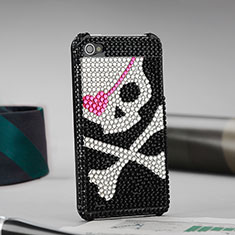 Custodia Lusso Diamante Strass Gioielli Teschio per Apple iPhone 4 Nero