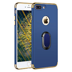 Custodia Lusso Metallo Laterale e Plastica con Anello Supporto A01 per Apple iPhone 8 Plus Blu