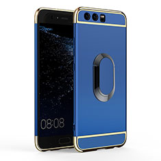 Custodia Lusso Metallo Laterale e Plastica con Anello Supporto A02 per Huawei P10 Blu