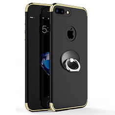 Custodia Lusso Metallo Laterale e Plastica con Anello Supporto A04 per Apple iPhone 7 Plus Nero
