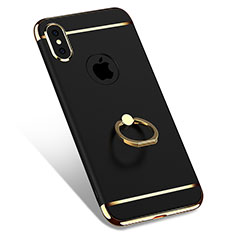 Custodia Lusso Metallo Laterale e Plastica con Anello Supporto F02 per Apple iPhone X Nero