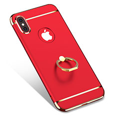 Custodia Lusso Metallo Laterale e Plastica con Anello Supporto F02 per Apple iPhone Xs Max Rosso