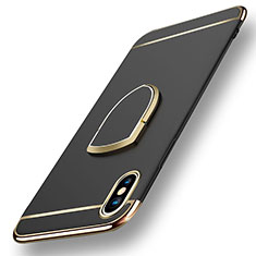 Custodia Lusso Metallo Laterale e Plastica con Anello Supporto F05 per Apple iPhone X Nero