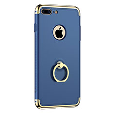 Custodia Lusso Metallo Laterale e Plastica con Anello Supporto per Apple iPhone 8 Plus Blu