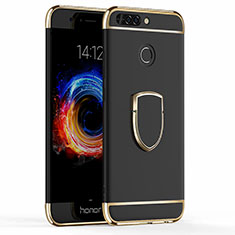 Custodia Lusso Metallo Laterale e Plastica con Anello Supporto per Huawei Honor 8 Pro Nero