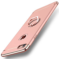Custodia Lusso Metallo Laterale e Plastica Cover con Anello Supporto A01 per Apple iPhone 7 Oro Rosa