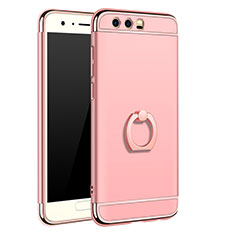 Custodia Lusso Metallo Laterale e Plastica Cover con Anello Supporto A01 per Huawei Honor 9 Oro Rosa