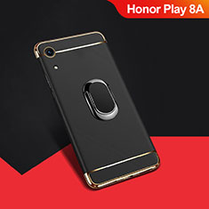 Custodia Lusso Metallo Laterale e Plastica Cover con Anello Supporto A01 per Huawei Honor Play 8A Nero