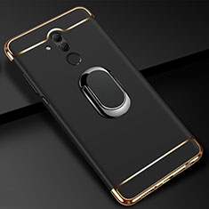 Custodia Lusso Metallo Laterale e Plastica Cover con Anello Supporto A01 per Huawei Mate 20 Lite Nero