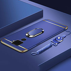 Custodia Lusso Metallo Laterale e Plastica Cover con Anello Supporto A01 per Huawei Mate 30 Lite Blu