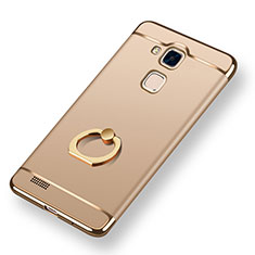 Custodia Lusso Metallo Laterale e Plastica Cover con Anello Supporto A01 per Huawei Mate 7 Oro