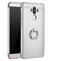 Custodia Lusso Metallo Laterale e Plastica Cover con Anello Supporto A01 per Huawei Mate 9 Argento