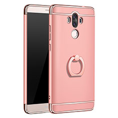 Custodia Lusso Metallo Laterale e Plastica Cover con Anello Supporto A01 per Huawei Mate 9 Oro Rosa