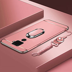 Custodia Lusso Metallo Laterale e Plastica Cover con Anello Supporto A01 per Huawei Nova 5i Pro Oro Rosa