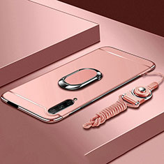 Custodia Lusso Metallo Laterale e Plastica Cover con Anello Supporto A01 per Huawei P Smart Pro (2019) Oro Rosa