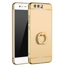 Custodia Lusso Metallo Laterale e Plastica Cover con Anello Supporto A01 per Huawei P10 Plus Oro