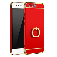 Custodia Lusso Metallo Laterale e Plastica Cover con Anello Supporto A01 per Huawei P10 Plus Rosso