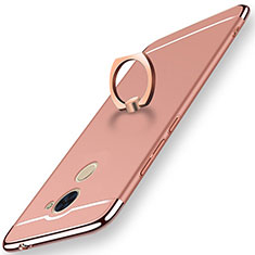 Custodia Lusso Metallo Laterale e Plastica Cover con Anello Supporto A01 per Huawei Y7 Prime Oro Rosa