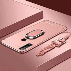 Custodia Lusso Metallo Laterale e Plastica Cover con Anello Supporto A01 per Oppo A31 Oro Rosa