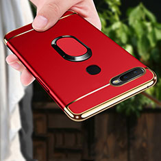 Custodia Lusso Metallo Laterale e Plastica Cover con Anello Supporto A01 per Oppo A7 Rosso