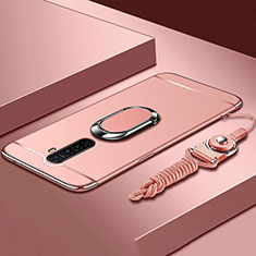 Custodia Lusso Metallo Laterale e Plastica Cover con Anello Supporto A01 per Realme X2 Pro Oro Rosa