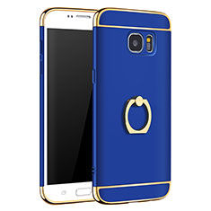 Custodia Lusso Metallo Laterale e Plastica Cover con Anello Supporto A01 per Samsung Galaxy S7 Edge G935F Blu