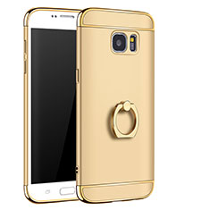 Custodia Lusso Metallo Laterale e Plastica Cover con Anello Supporto A01 per Samsung Galaxy S7 Edge G935F Oro