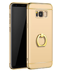 Custodia Lusso Metallo Laterale e Plastica Cover con Anello Supporto A01 per Samsung Galaxy S8 Plus Oro