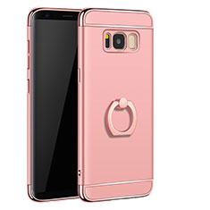 Custodia Lusso Metallo Laterale e Plastica Cover con Anello Supporto A01 per Samsung Galaxy S8 Plus Oro Rosa