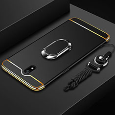 Custodia Lusso Metallo Laterale e Plastica Cover con Anello Supporto A01 per Xiaomi Redmi 8A Nero