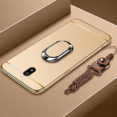 Custodia Lusso Metallo Laterale e Plastica Cover con Anello Supporto A01 per Xiaomi Redmi 8A Oro