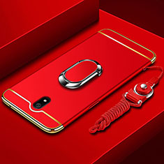 Custodia Lusso Metallo Laterale e Plastica Cover con Anello Supporto A01 per Xiaomi Redmi 8A Rosso