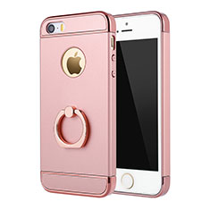 Custodia Lusso Metallo Laterale e Plastica Cover con Anello Supporto A02 per Apple iPhone 5 Rosa