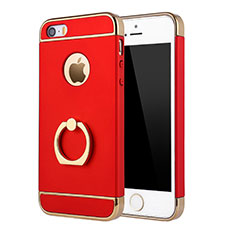 Custodia Lusso Metallo Laterale e Plastica Cover con Anello Supporto A02 per Apple iPhone 5 Rosso