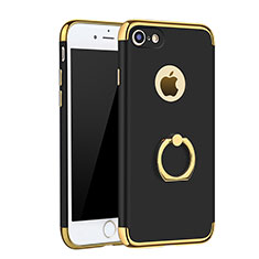 Custodia Lusso Metallo Laterale e Plastica Cover con Anello Supporto A02 per Apple iPhone 7 Nero