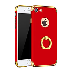 Custodia Lusso Metallo Laterale e Plastica Cover con Anello Supporto A02 per Apple iPhone 7 Rosso
