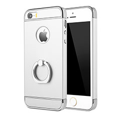 Custodia Lusso Metallo Laterale e Plastica Cover con Anello Supporto A02 per Apple iPhone SE Argento