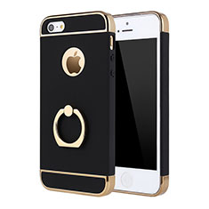 Custodia Lusso Metallo Laterale e Plastica Cover con Anello Supporto A02 per Apple iPhone SE Nero