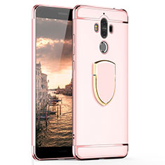 Custodia Lusso Metallo Laterale e Plastica Cover con Anello Supporto A02 per Huawei Mate 9 Oro Rosa